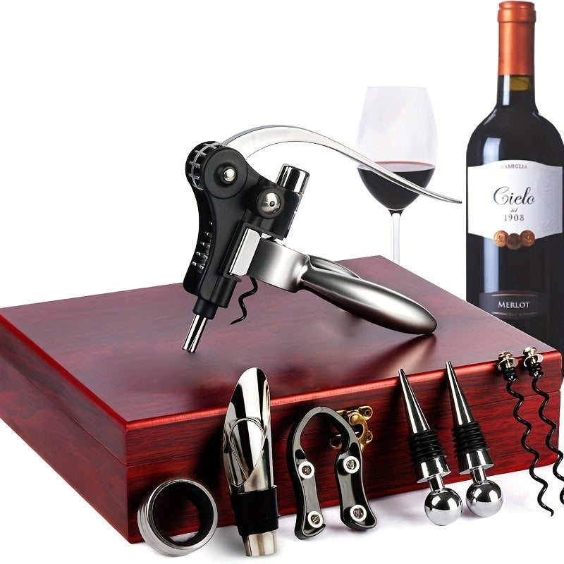 9-Piece Stainless Steel Wine Opener Set, Manual Corkscrew with Foil Cutter, Pourer, Vacuum Stopper, Ideal Gift for Wine Lovers, Kitchen Gadget