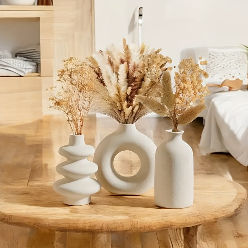 Conjunto de 3 Vasos de Cerâmica Boho - Decoração Elegante para Casa, Casamento e Ambientes
