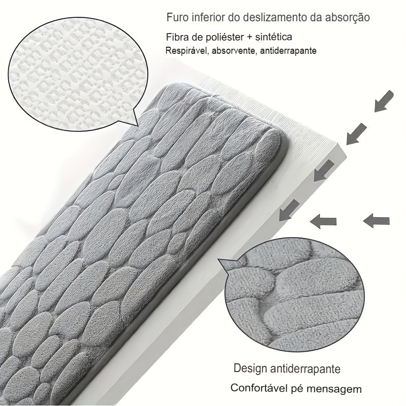 Conjunto de Tapetes para Banheiro com Padrão Geométrico - 3 Peças, Antiderrapante