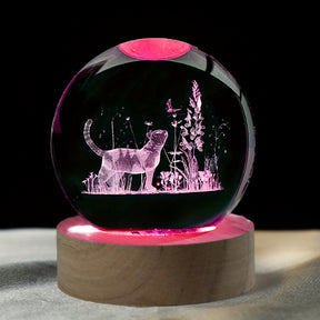 Luminária Cristal de Gato e Borboleta - Bola de Vidro com Luz