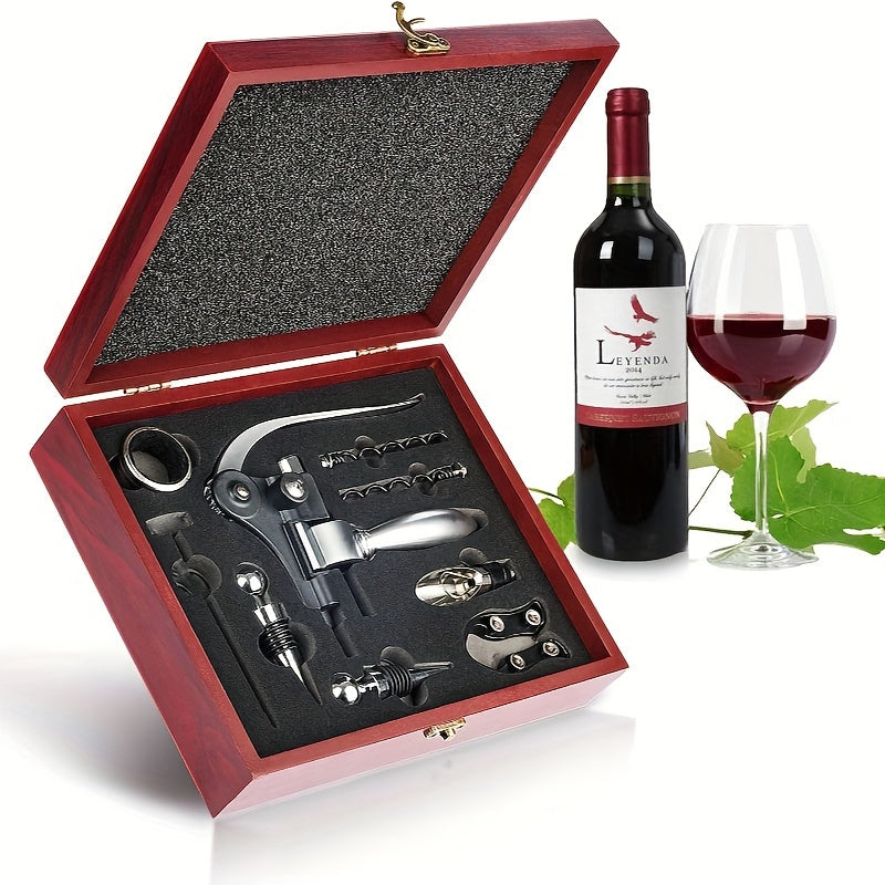 9-Piece Stainless Steel Wine Opener Set, Manual Corkscrew with Foil Cutter, Pourer, Vacuum Stopper, Ideal Gift for Wine Lovers, Kitchen Gadget