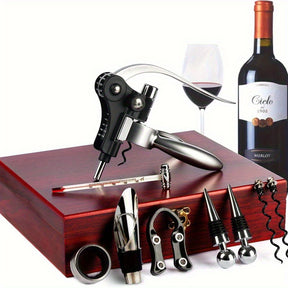 9-Piece Stainless Steel Wine Opener Set, Manual Corkscrew with Foil Cutter, Pourer, Vacuum Stopper, Ideal Gift for Wine Lovers, Kitchen Gadget