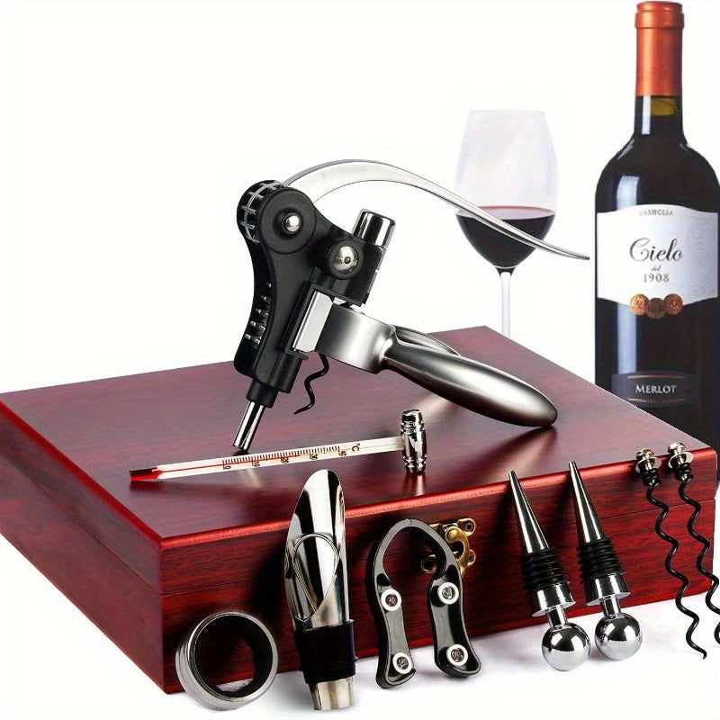 9-Piece Stainless Steel Wine Opener Set, Manual Corkscrew with Foil Cutter, Pourer, Vacuum Stopper, Ideal Gift for Wine Lovers, Kitchen Gadget