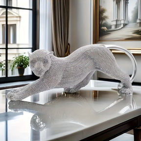 Escultura Leopardo Dourado com Detalhes em Pérolas