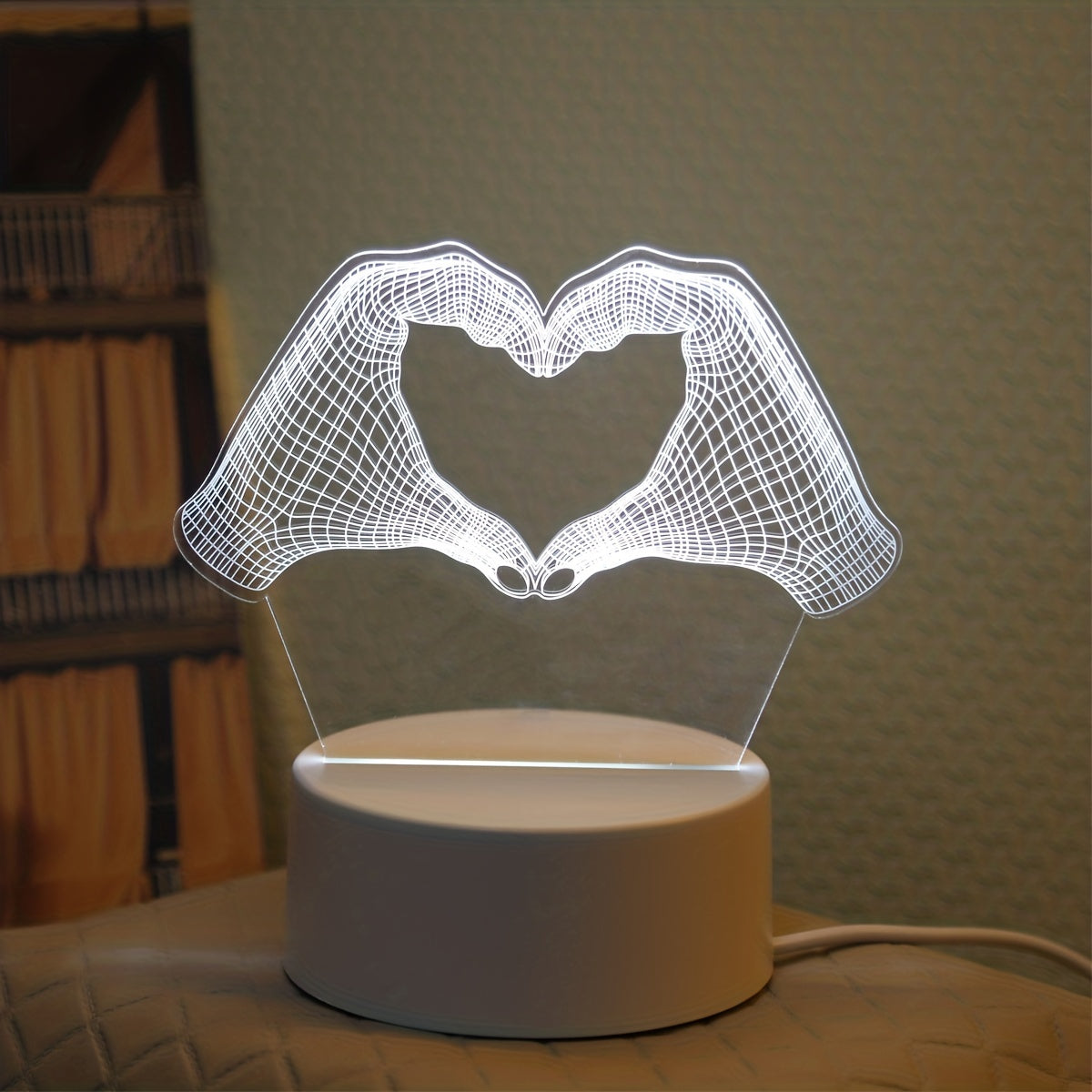 Luminária Noturna 3D Gesto de Amor - Luz LED Monocromática com Efeito Tridimensional