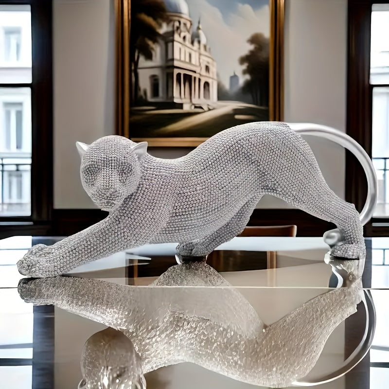 Escultura Leopardo Dourado com Detalhes em Pérolas