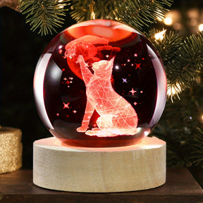 Luminária Cristal de Gato e Borboleta - Bola de Vidro com Luz