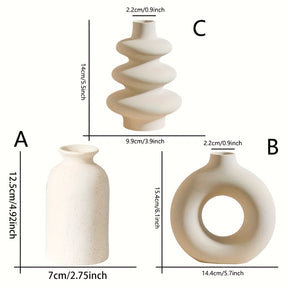 Conjunto de 3 Vasos de Cerâmica Boho - Decoração Elegante para Casa, Casamento e Ambientes