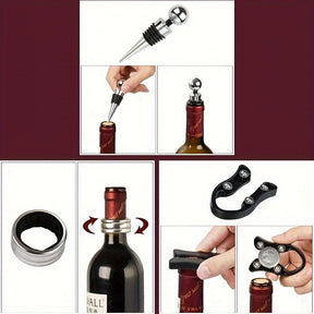 9-Piece Stainless Steel Wine Opener Set, Manual Corkscrew with Foil Cutter, Pourer, Vacuum Stopper, Ideal Gift for Wine Lovers, Kitchen Gadget