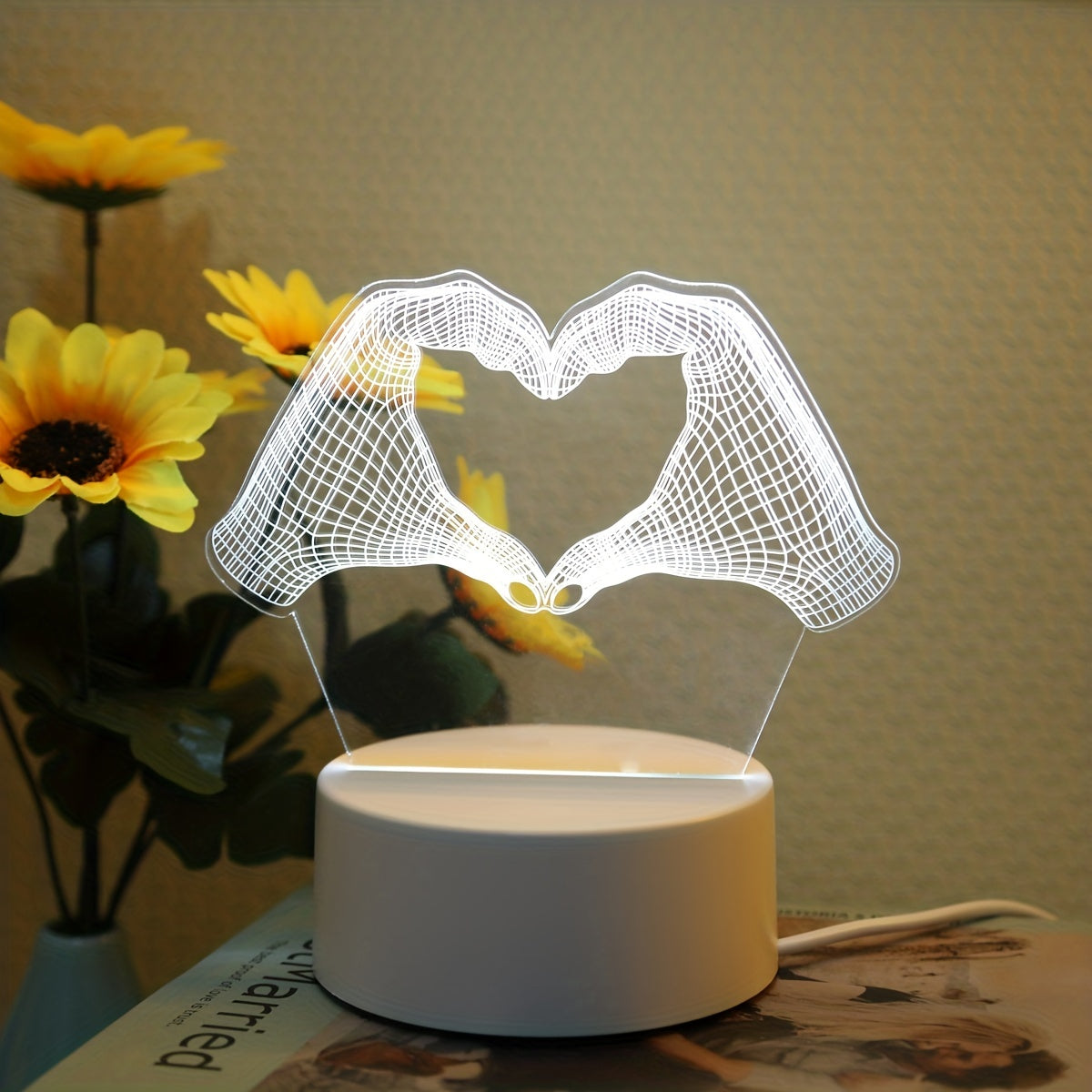 Luminária Noturna 3D Gesto de Amor - Luz LED Monocromática com Efeito Tridimensional