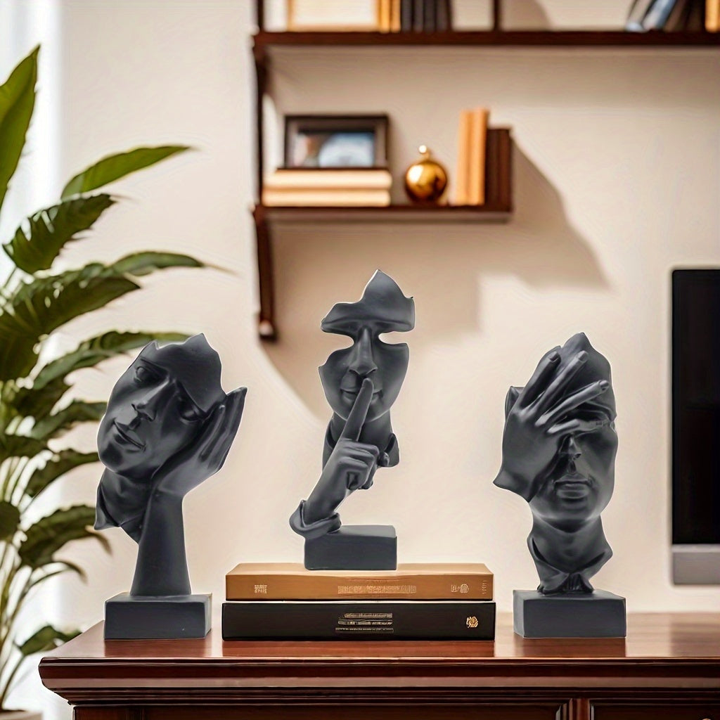 Conjunto de 3 Estatuetas Abstratas "Silêncio é Ouro"