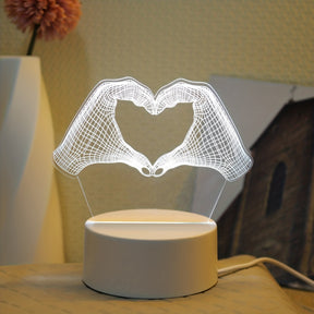 Luminária Noturna 3D Gesto de Amor - Luz LED Monocromática com Efeito Tridimensional