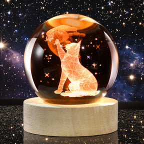 Luminária Cristal de Gato e Borboleta - Bola de Vidro com Luz