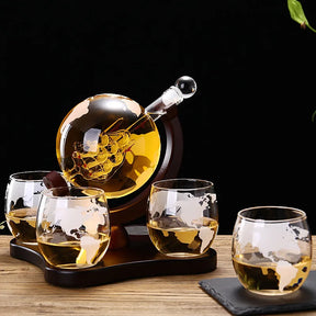 Decantador de Vinho Globo com Suporte de Madeira