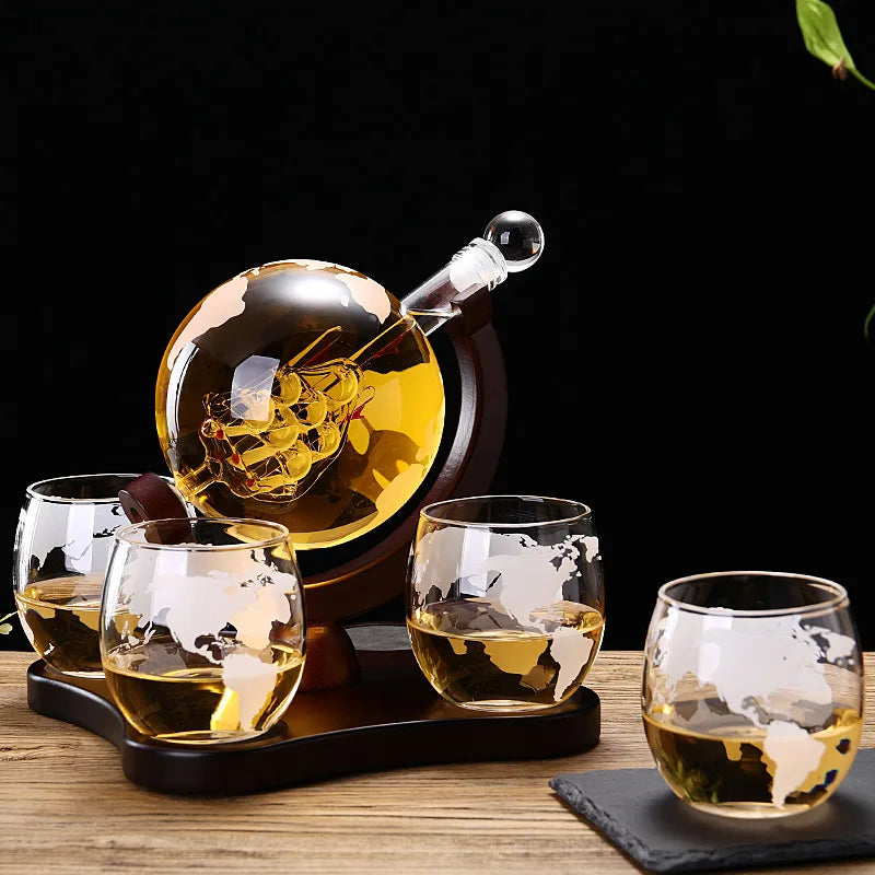 Decantador de Vinho Globo com Suporte de Madeira