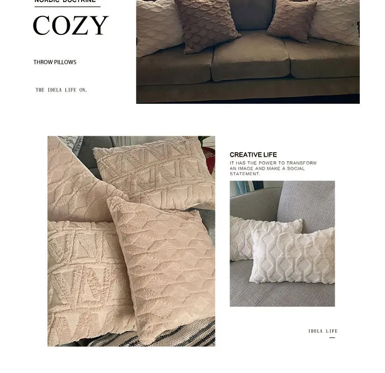 Capa de Almofada Plush Macia Felpuda para Cama e Sofá