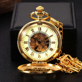 Relógio de Bolso Mecânico Dourado com Escala Esculpida