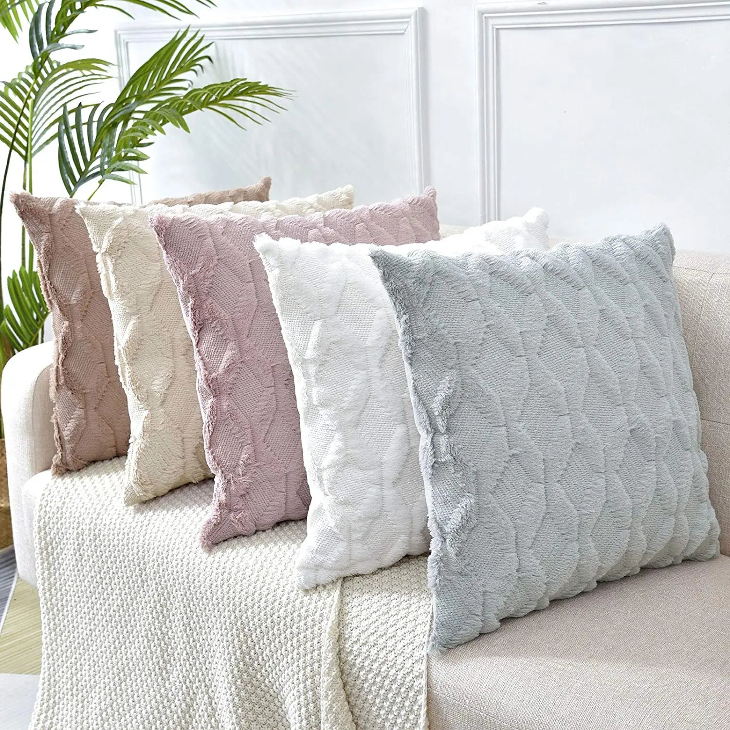 Capa de Almofada Plush Macia Felpuda para Cama e Sofá