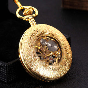 Relógio de Bolso Mecânico Dourado com Escala Esculpida