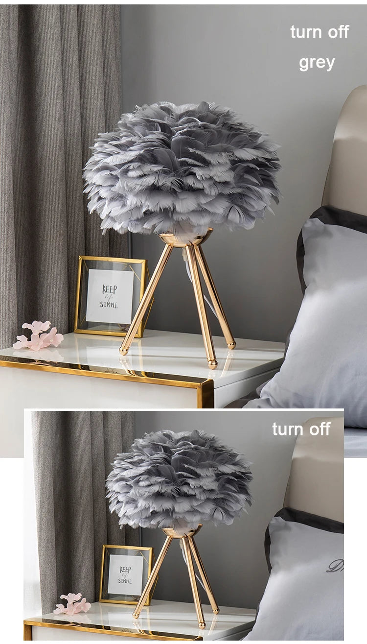 Luminária de Mesa com Penas para Quarto - Estilo Romântico
