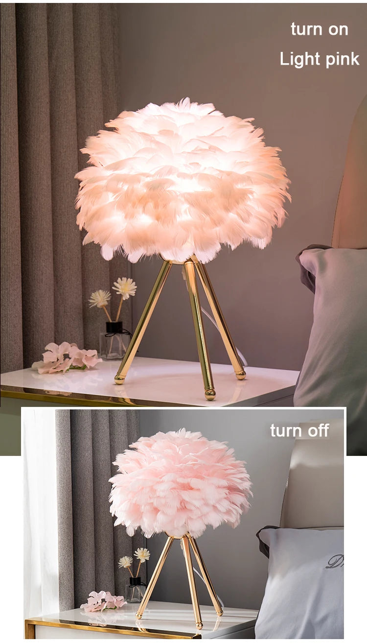 Luminária de Mesa com Penas para Quarto - Estilo Romântico