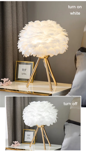 Luminária de Mesa com Penas para Quarto - Estilo Romântico