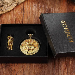 Relógio de Bolso Mecânico Dourado Vintage Steampunk