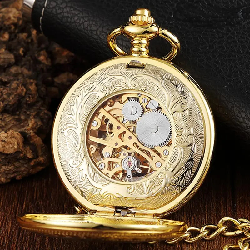Relógio de Bolso Mecânico Dourado Vintage Steampunk