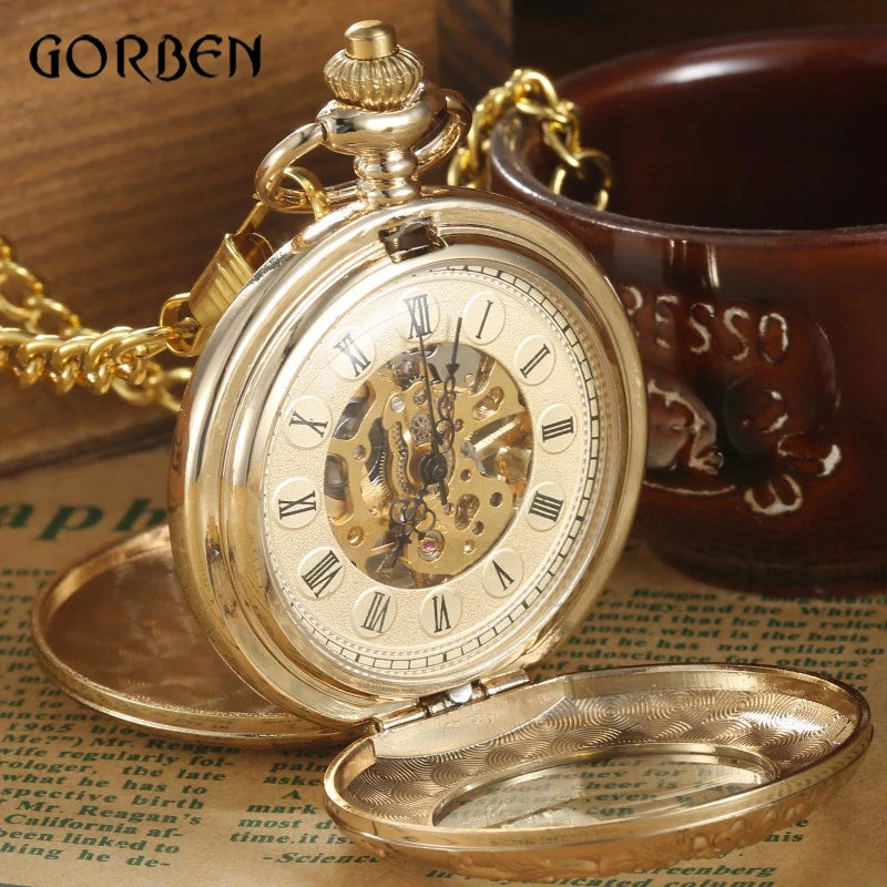 Relógio de Bolso Steampunk Luxo Ouro com Corrente