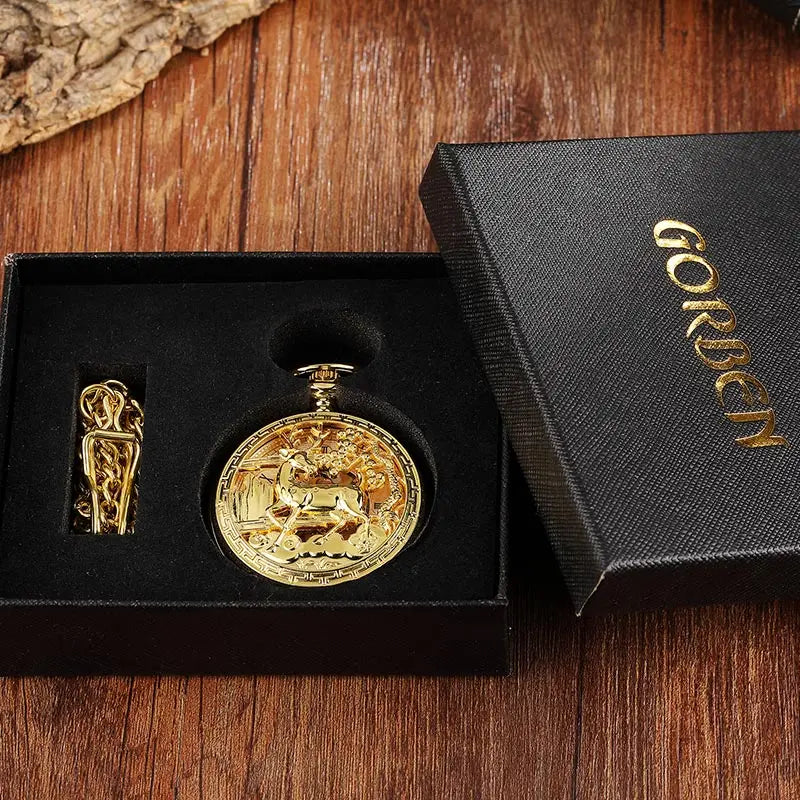 Relógio de Bolso Mecânico Dourado Vintage Steampunk