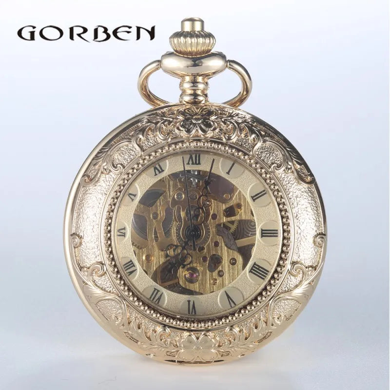 Relógio de Bolso Steampunk Luxo Ouro com Corrente