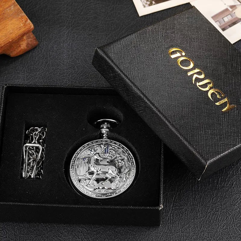 Relógio de bolso mecânico dourado oco para homens e mulheres, vintage, lado duplo, relógio Steampunk Fob, colar masculino, corrente