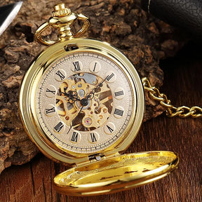 Relógio de Bolso Mecânico Dourado Vintage Steampunk