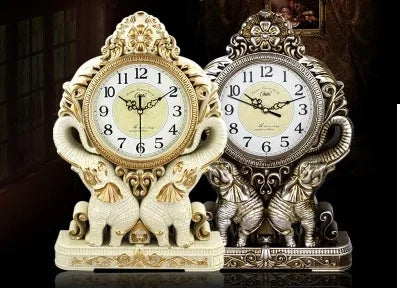 Relógio de Mesa Vintage com Elefantes Decorativos