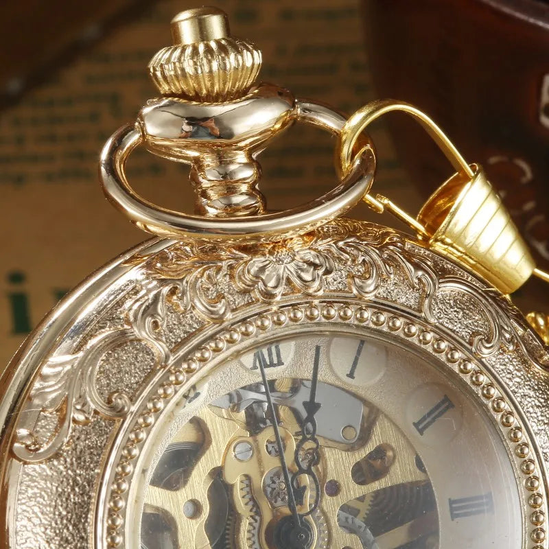 Relógio de Bolso Steampunk Luxo Ouro com Corrente