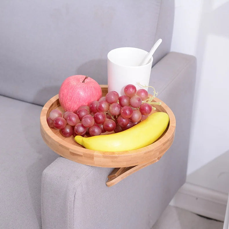 Bandeja de Braço para Sofá em Madeira Natural - Suporte para Controle e Café