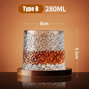 Copo de Whisky Giratório Retrô com Base de Bambu