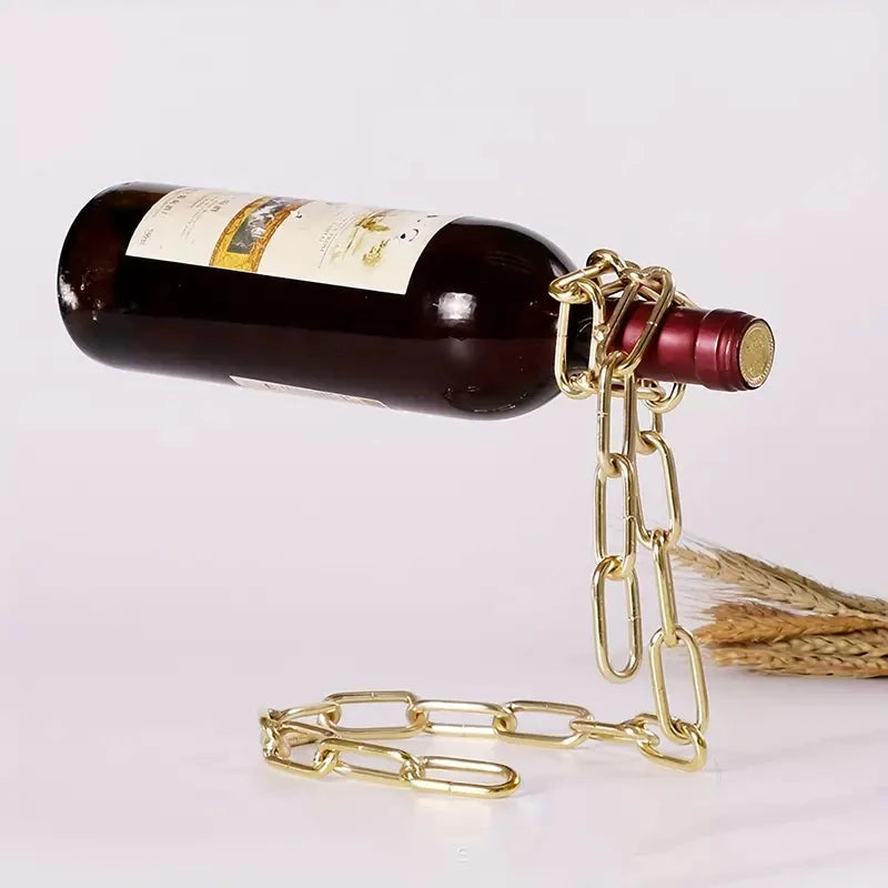 Suporte de Vinho em Corrente de Ferro - Design Criativo para Casa e Cozinha