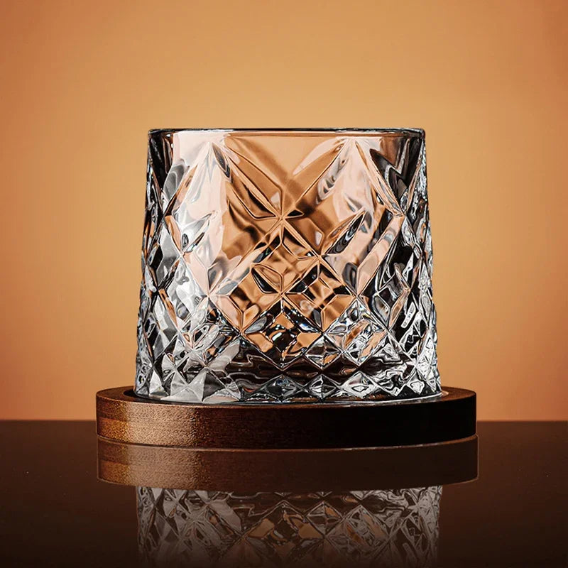Copo de Whisky Giratório Retrô com Base de Bambu