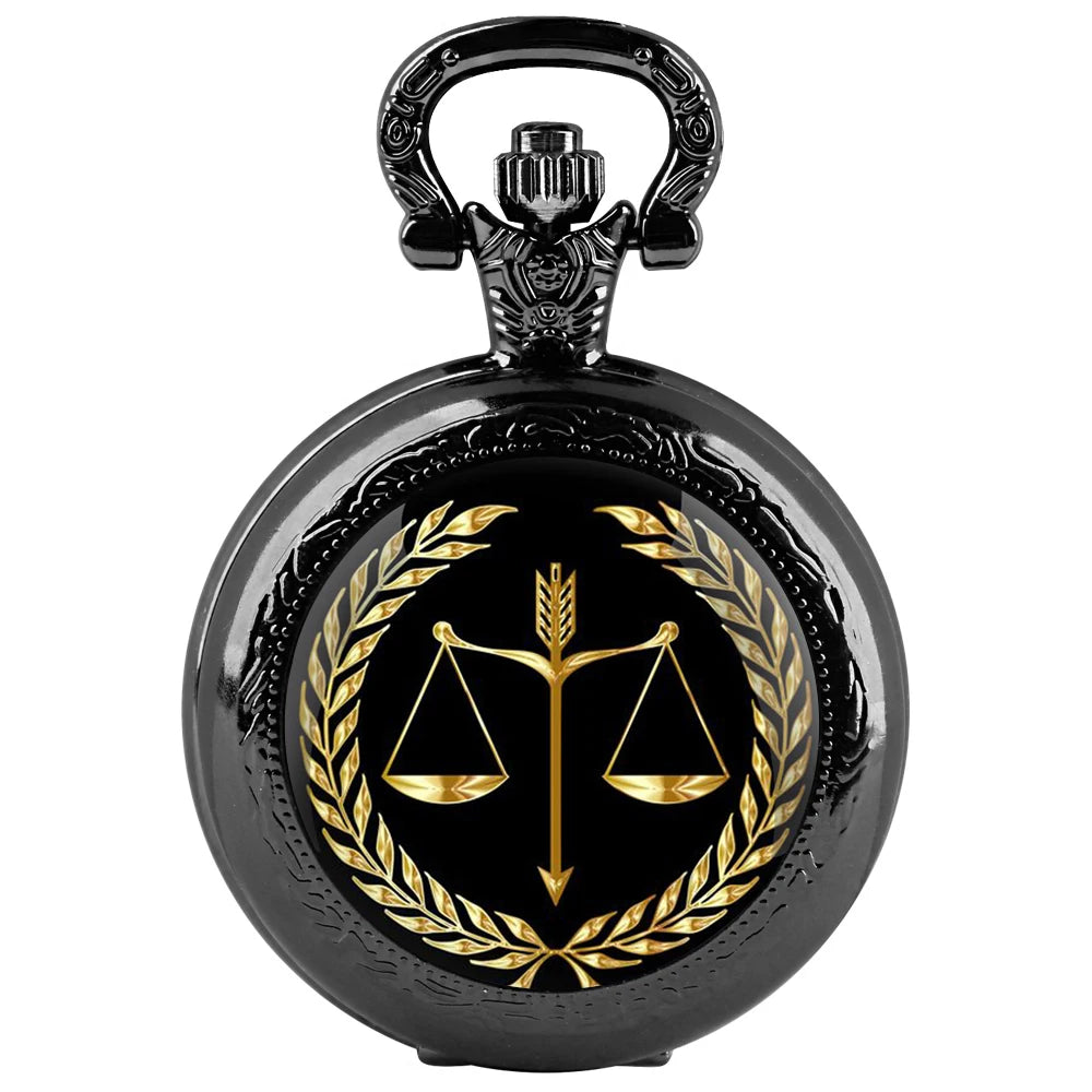Relógio Quartz de Bolso com Corrente Fob para Homens e Mulheres, Requintado Equilíbrio de Justiça e Equidade, Colar De Cúpula De Vidro, Presentes Pingente