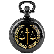 Relógio Quartz de Bolso com Corrente Fob para Homens e Mulheres, Requintado Equilíbrio de Justiça e Equidade, Colar De Cúpula De Vidro, Presentes Pingente