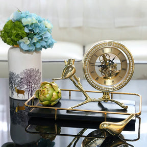 Relógio de Mesa Vintage com Pássaro Dourado