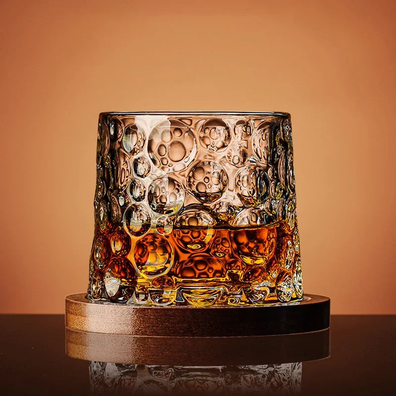 Copo de Whisky Giratório Retrô com Base de Bambu