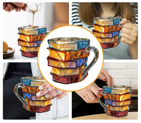 Caneca de Vidro Empilhável com Design de Livros 3D