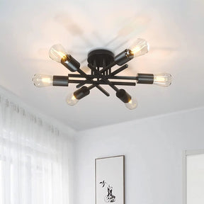Lustre Sputnik Preto Semi-Embutido - Estilo Mid Century