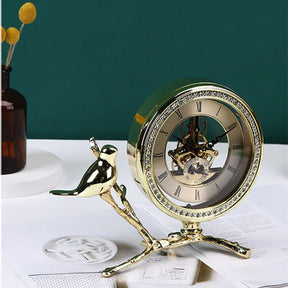 Relógio de Mesa Vintage com Pássaro Dourado