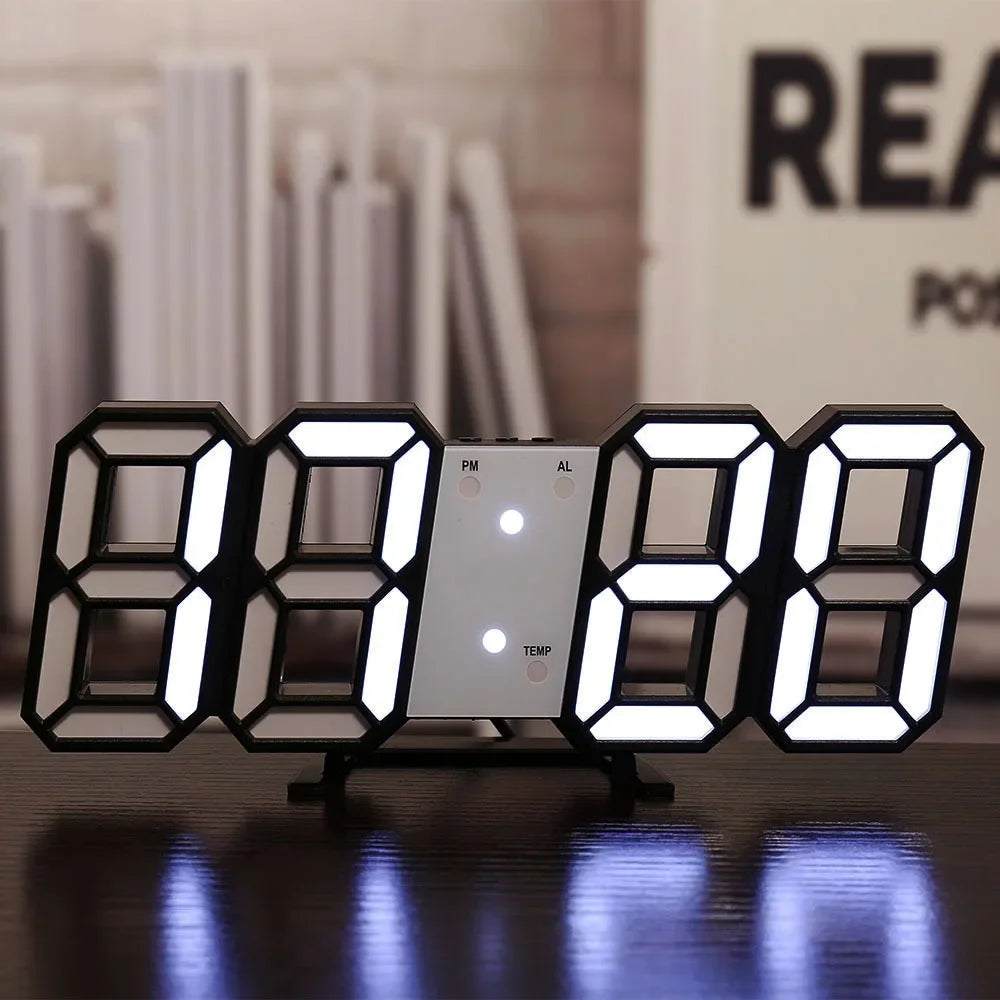 Relógio de Parede LED 3D com Alarme e Termômetro