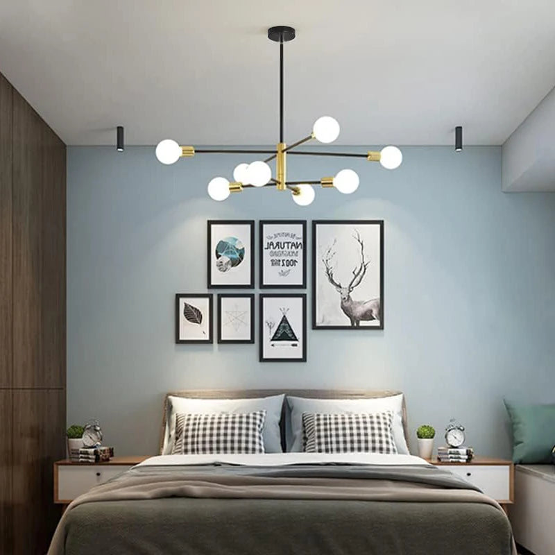 Lustre Sputnik Nórdico Preto LED - Pendente Moderno para Sala