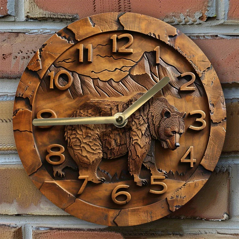 Relógio de parede de alumínio temático floresta urso marrom, kit de arte movimento DIY 3 mãos, silencioso não-Ticking, decoração inspirada na natureza