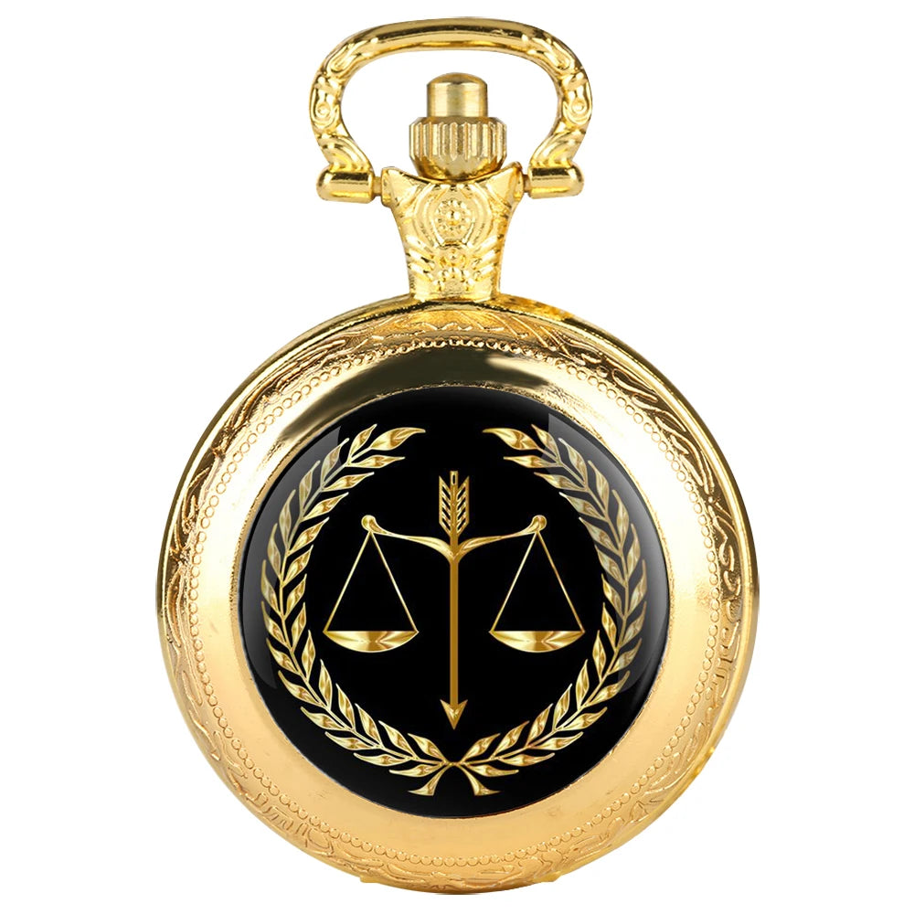 Relógio Quartz de Bolso com Corrente Fob para Homens e Mulheres, Requintado Equilíbrio de Justiça e Equidade, Colar De Cúpula De Vidro, Presentes Pingente